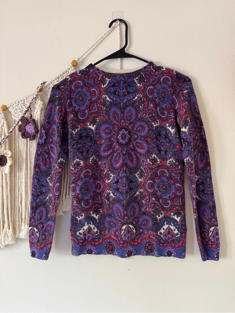 Talbots Purple Paisley Crewneck Sweater with Pink & Blue Accents